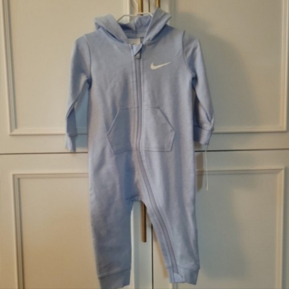 Nike Kids Light Blue Hooded One-Piece Jumpsuit 12M NWT